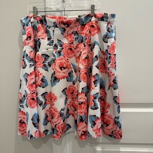 INC International Concepts White Skater Skirt with Pink & Blue Floral Print